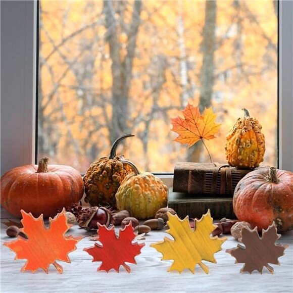 Wooden Fall Leaves Decorations for Home Office Indoor, Farmhouse - Picture 6 of 7
